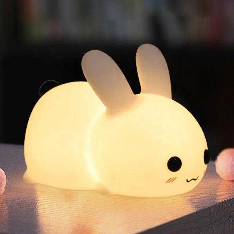 Creative Bunny Silicone Night Light LED Eye Protection Touch Light USB Charging Bedside Table Lamp