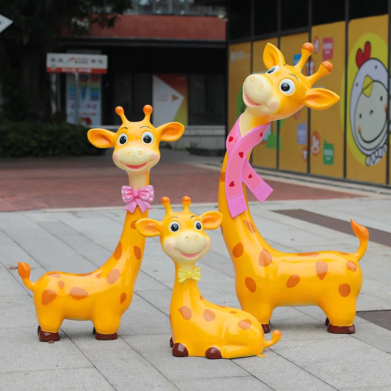Cartoon Giraffe Frp Sculpture Outdoor Garden Landscape Shopping Mall Community Attractions Photo Sculpture Decoration