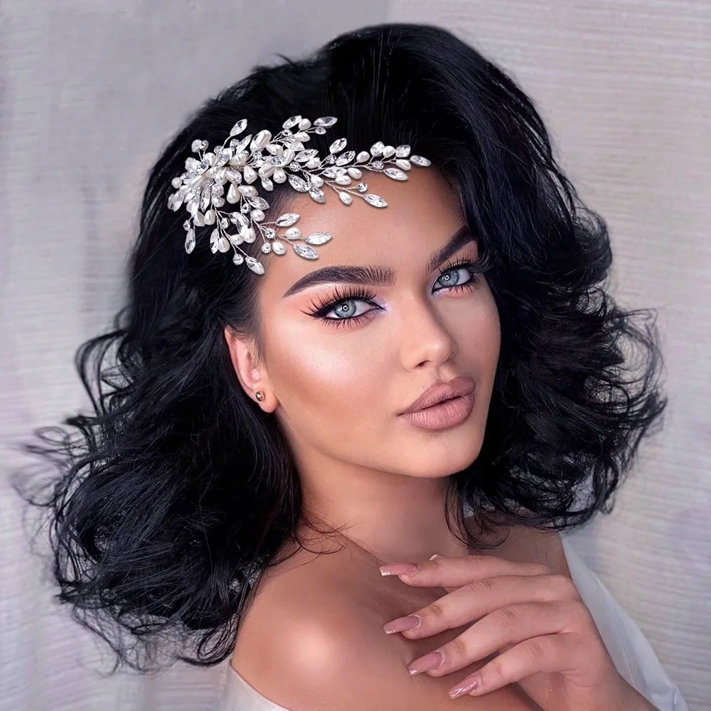 Crystal Bride Wedding Hair Comb Silver Rhinestone Flower Bridal Hair Pieces Pearl Wedding Hair Accessories