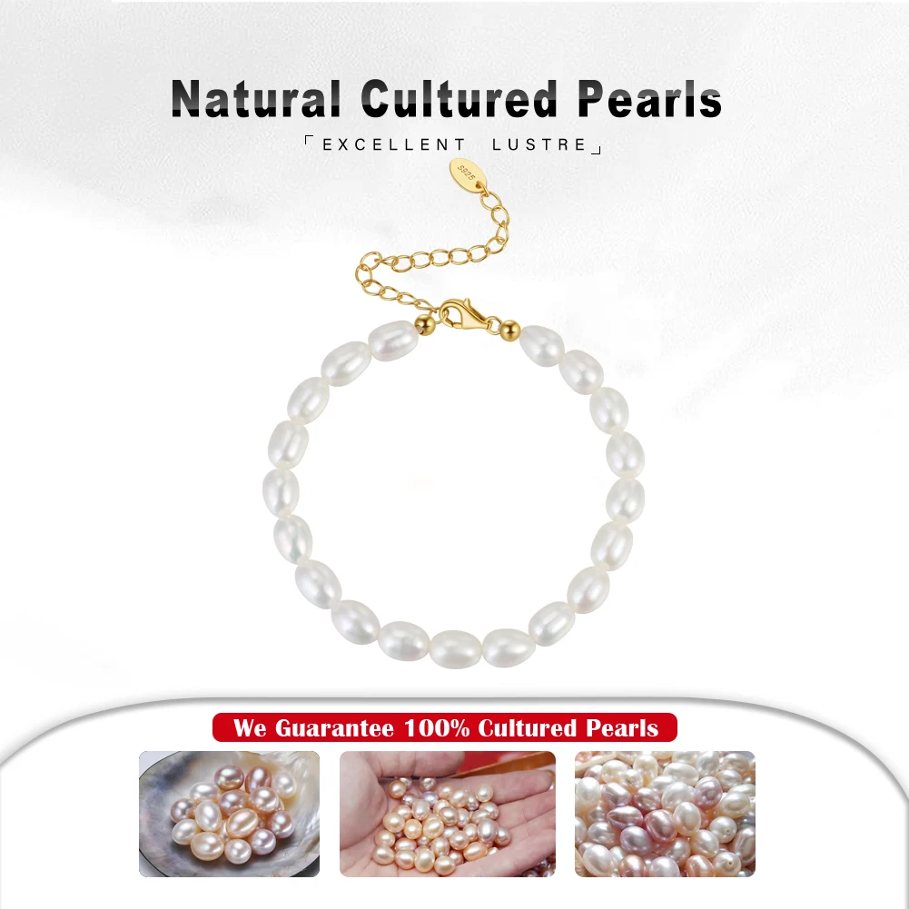 RINNTIN GPB11 Best Quality 5- 6mm White Beaded Bracelet 925 Sterling Silver White FreshWater Pearl Bracelet for Women