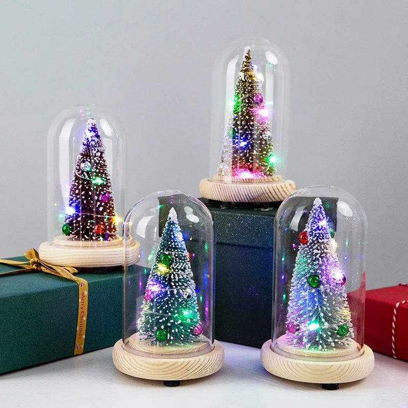 2021 LED lights bedroom ornaments christmas gifts desktop glass night light Christmas tree snow desktop gifts for Christmas