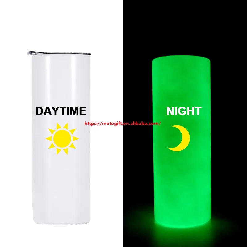 USA Warehouse Stocked 20oz 20 oz Green Blue Glow in the Dark Stainless Steel Straight Skinny White Blanks Sublimation Tumbler