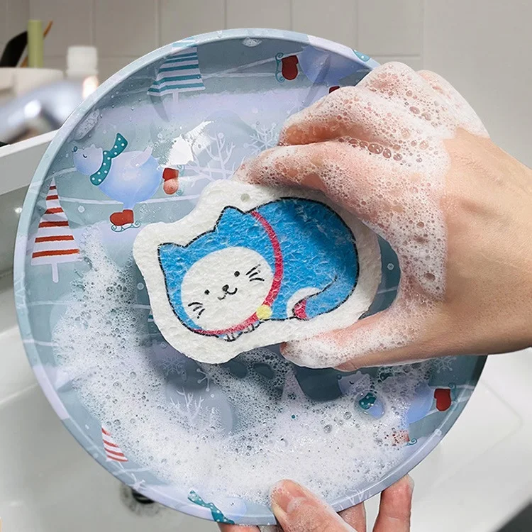 Compressed Wood Pulp Cotton Cartoon Sponge Dishwasher Water Absorbent and Oil Free Natural Wood Pulp Material Magic Wipe