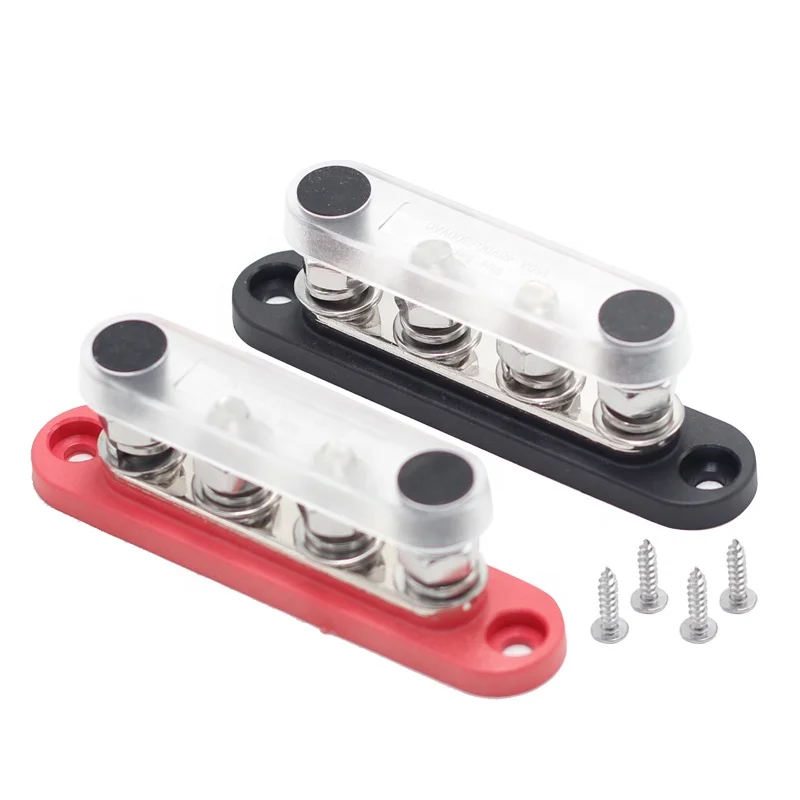 150A Terminal Bus Bar 5*M8 Studs Battery Power Distribution Block Red Black 12V Car Busbars for Automotive Marine Boat
