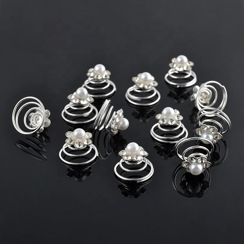 Flower butterfly wedding party bridal hair pick pearl crystal rhinestone hairpins swirl coil hair clip spiraled hair pin