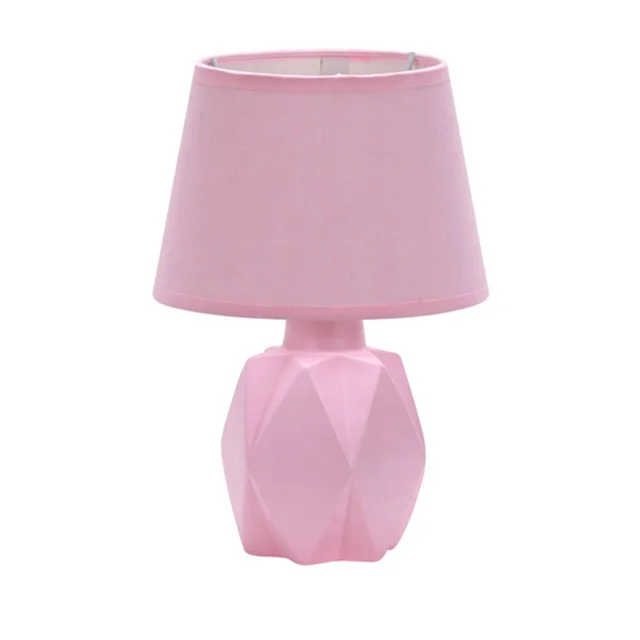 E14 40W Kids Small Bedside Desk Lamp with Ceramic Base and Fabric Shade in Pink color