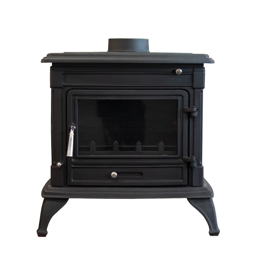 Cast iron wood burning stove fireplace indoor smokeless