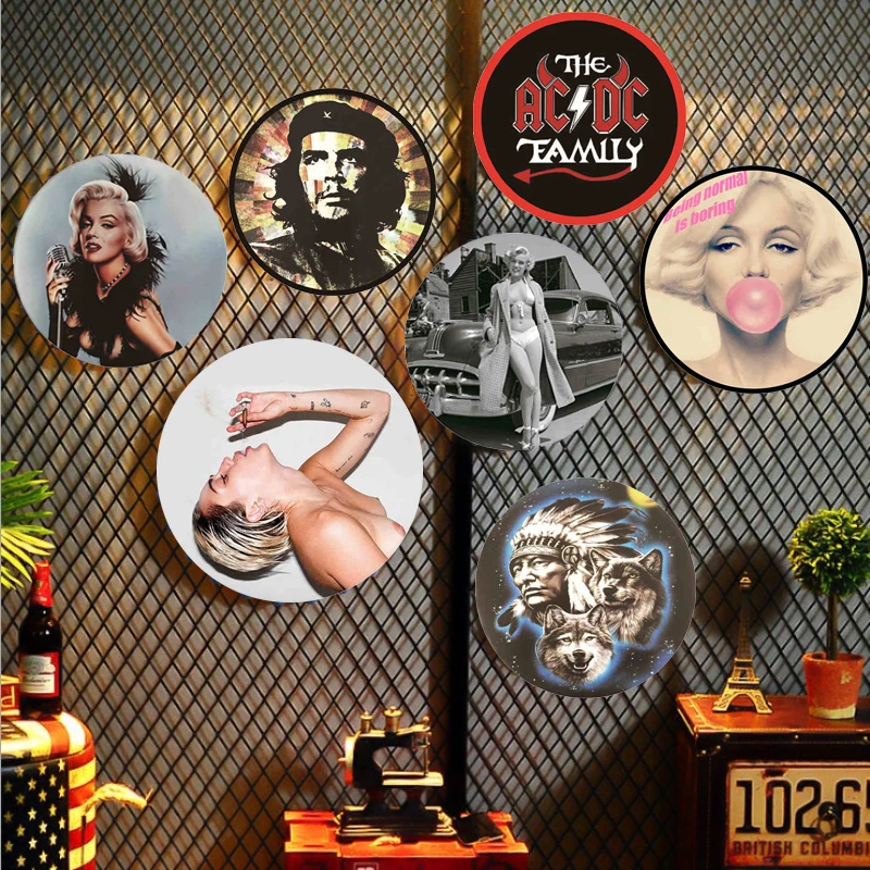 Round Metal Signs Vintage Posters Romantic Movie Portrayal Metal Tin Signs For Bar Pub Barber Wall Decor 30CM