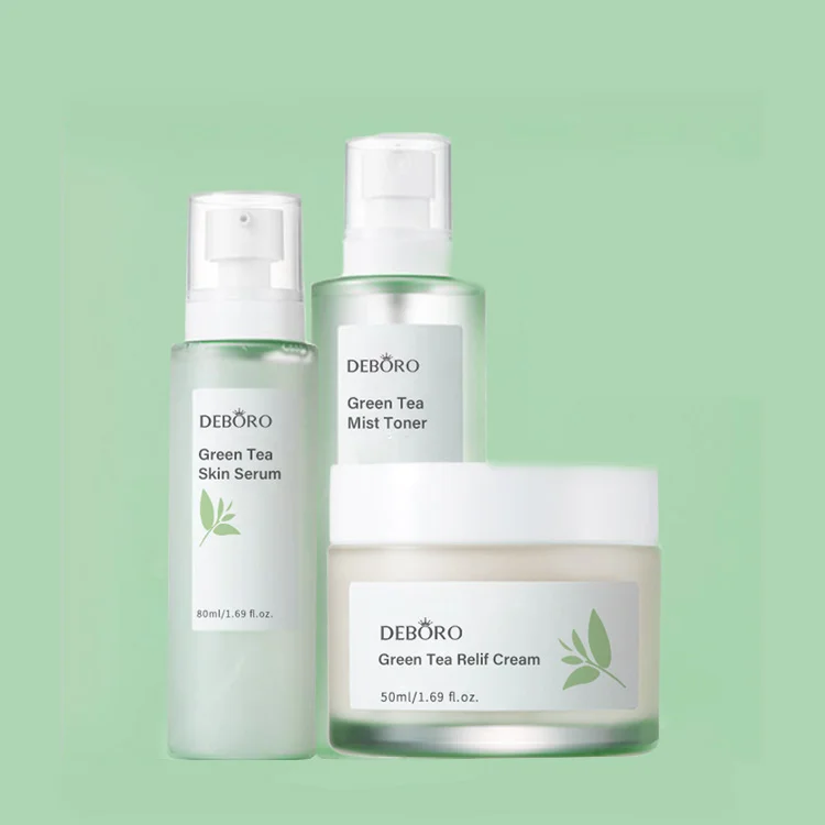 Private Label Korean Skincare Green Tea Set Organic Natural Cosmetics Brightening Water Oil Balance Green Tea Skin Care Set