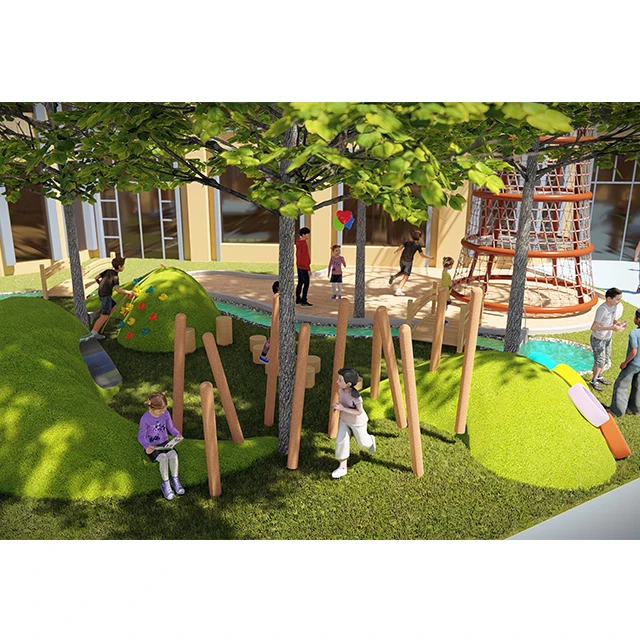 COWBOY Preschool Outdoor Design Children Playground Wooden Custom Playground Slides Climbing Nets For Kids