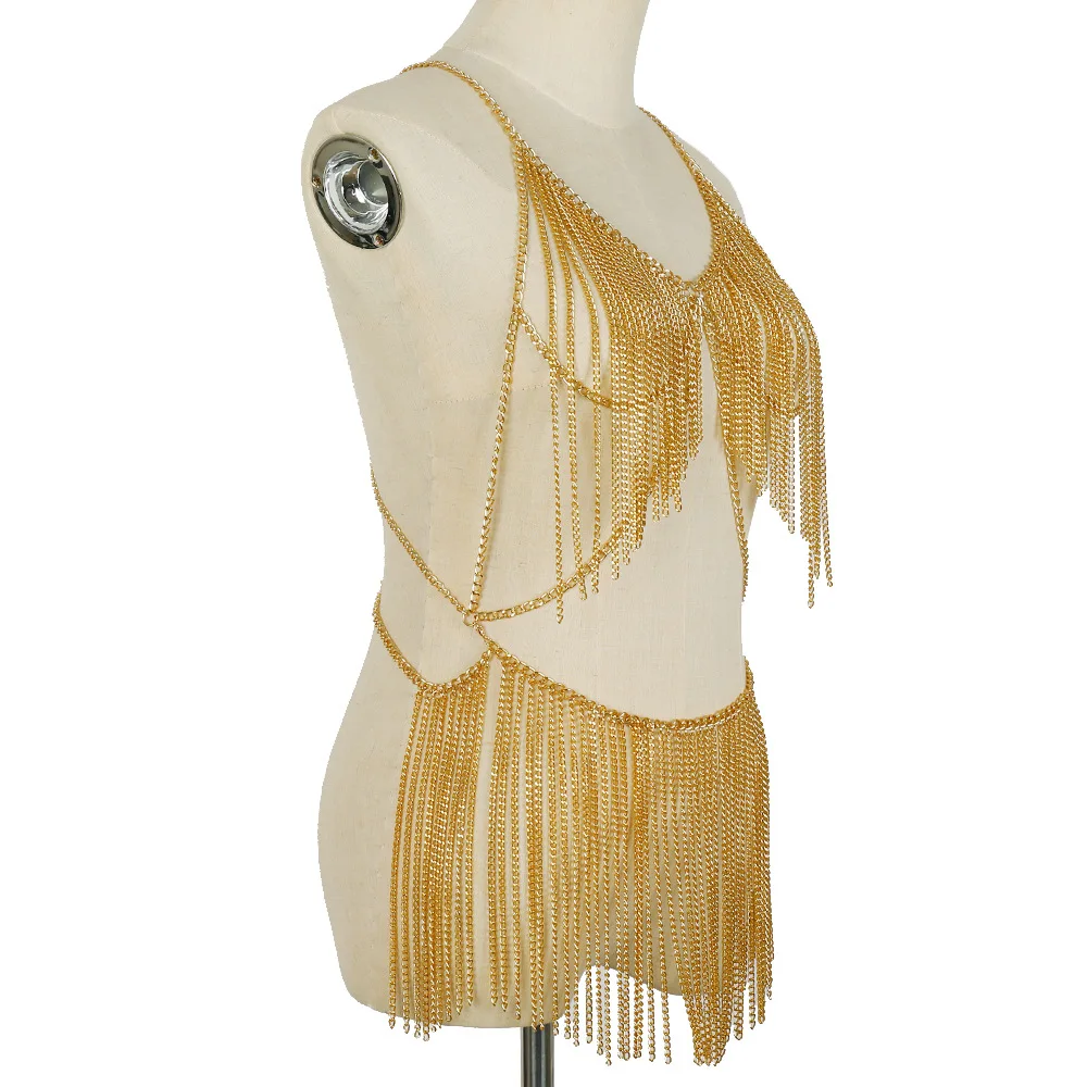 Sexy Tassel Belly Waist Chain Beach Body Chain Set Fashion Body Jewelry Rave Body Accessories Gold Plated for Women and Girls