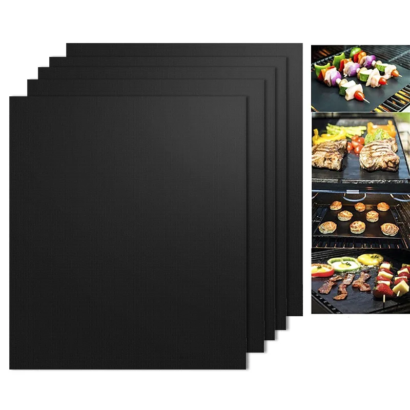 BBQ Accessories Reusable Non-stick PTFE Oven Liner 0.4mm thick barbecue mat Oil brush clip tong BBQ grill mat set