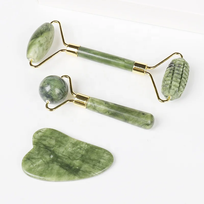100% natural jade roller and facial massage gua sha set gift set face tightening reduce wrinkles