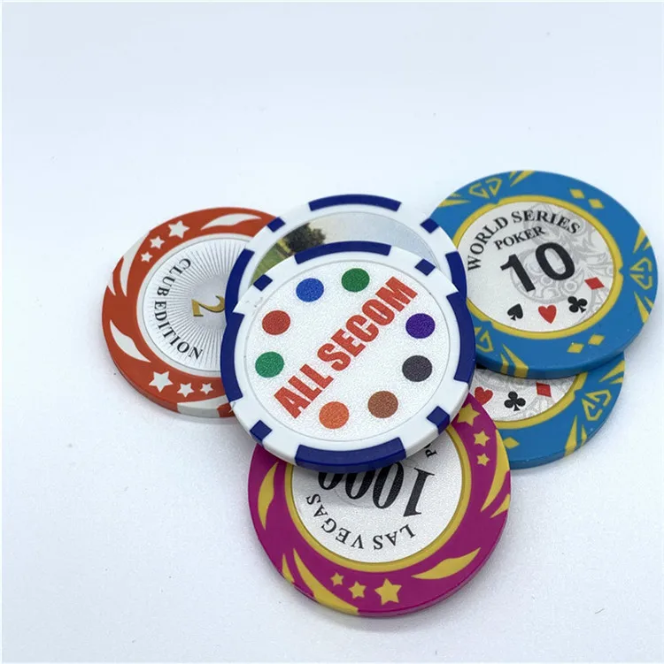 Custom design logo low MOQ clay/plastic/ceramic poker chips jetton printing ceramic challenge coins