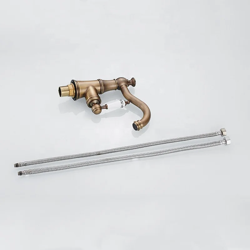 Classic Vintage Antique Brass Bathroom Sink Faucet Tap Single Hole Copper Basin Cold Hot Water Tap XR0418