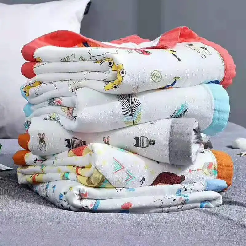 multi printed 70%bamboo&30%cotton baby blanket muslin fabric