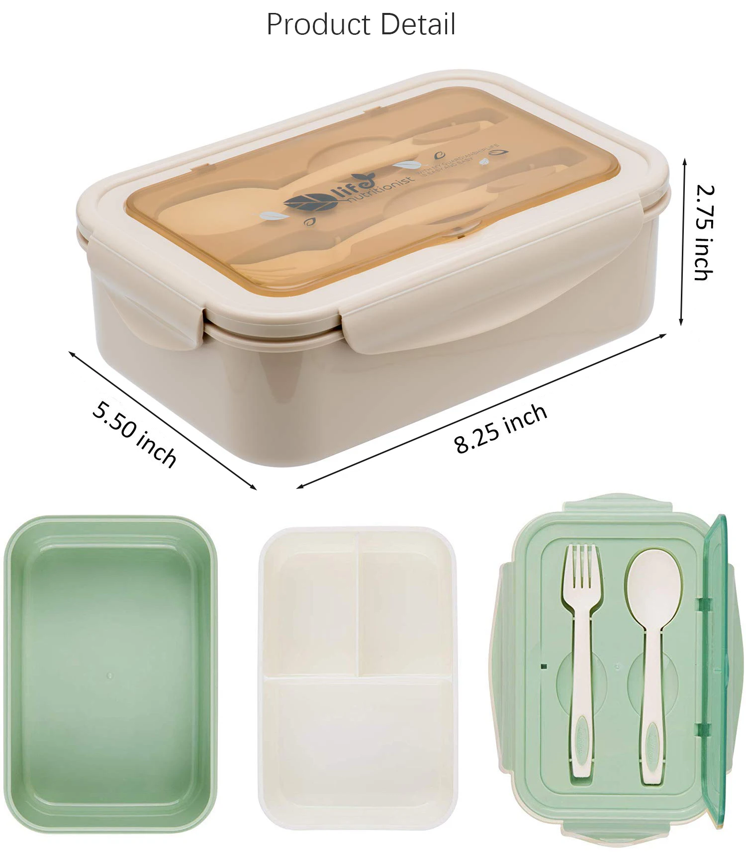 Yongli Reusable Food Grade Lunch Box Divider Premium 3 Compartment Silicone Collapsible With Spoon And Fork