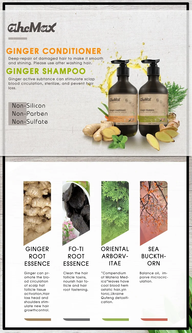 Organic shampoo 100% pure and bio plant hair ginger shampoo hair care