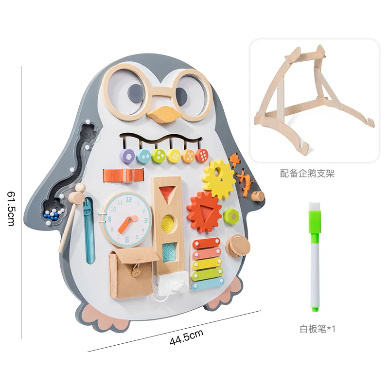2312 Wooden Penguin Double Sided Busy Board Wooden Kids Educational Toys