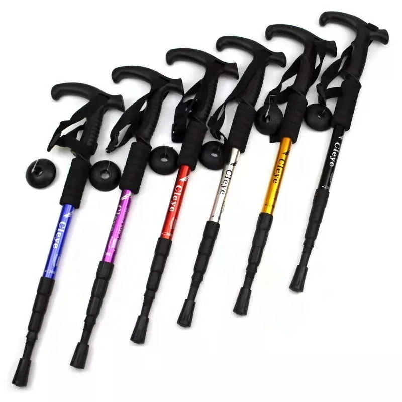Low Moq  Trekking Pole 4 section Alpenstock Light Telescopic Hiking Stick Anti-shock Anti-skid Walking Stick
