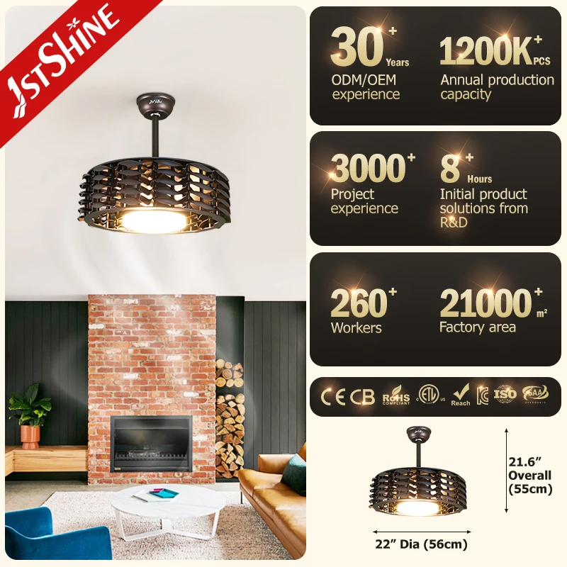 1stshine ceiling fan Hotel Decorative 22 Inch Gold 220 V 15W Bldc Energy Saving Bladeless Led Lighting Ceiling Fan