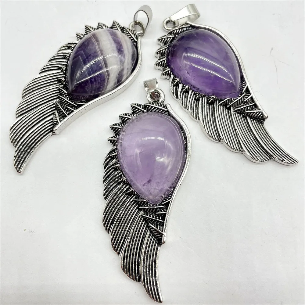 Alloy natural stone Crystal Angel Wings pendant necklace accessories semi-gemstone carved crystal craft jewelry crystal necklace