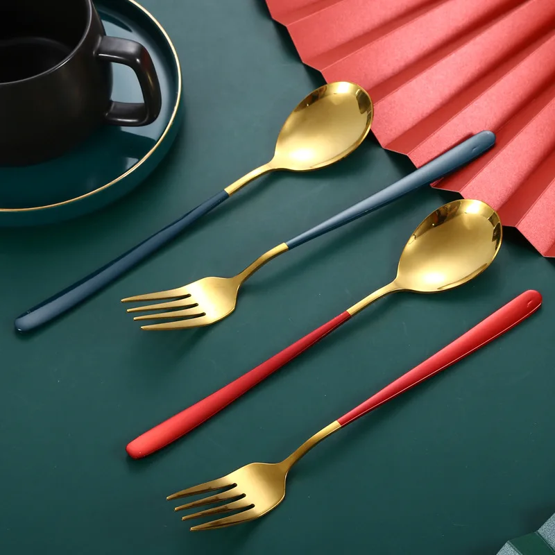 Luxury Door Gift Stainless Steel Gold Plated Flatware Cutlery Travel Set Korean Spoon And Fork Set Custom