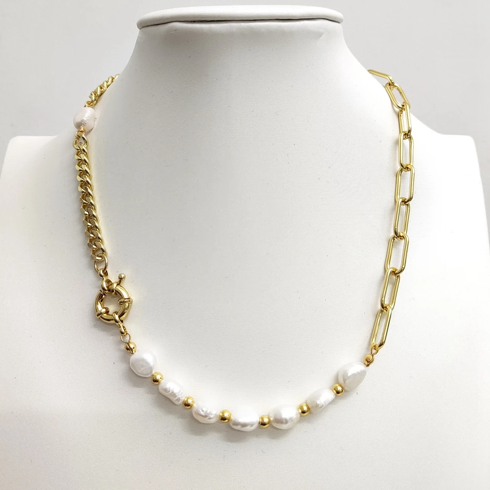 2024 Ins Style Natural Baroque Fresh Water Pearl Beaded Necklace Asymmetric Chain Clavicle Necklace Trendy Jewelry For Girl Gift