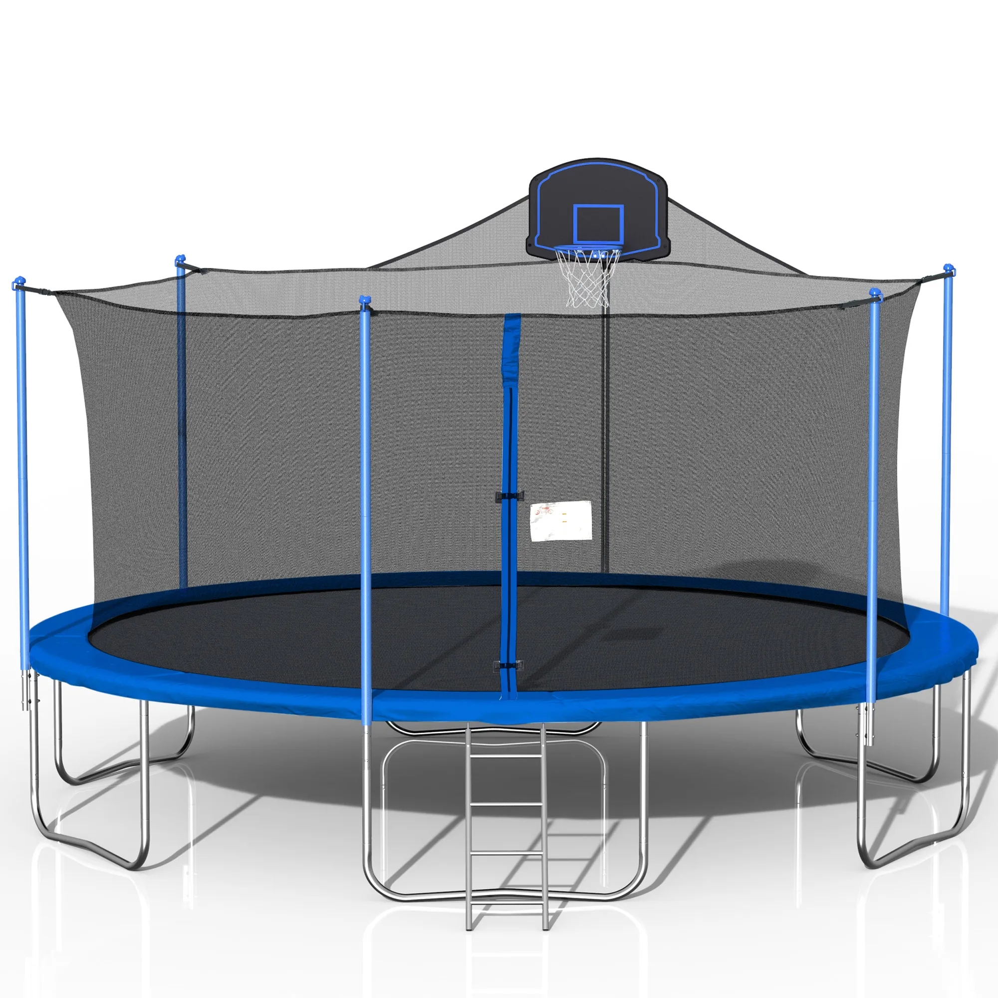 
16FT trampoline with enclosures feature and easy assemble Heavy gauge galvanized steel frame forms jumping free 