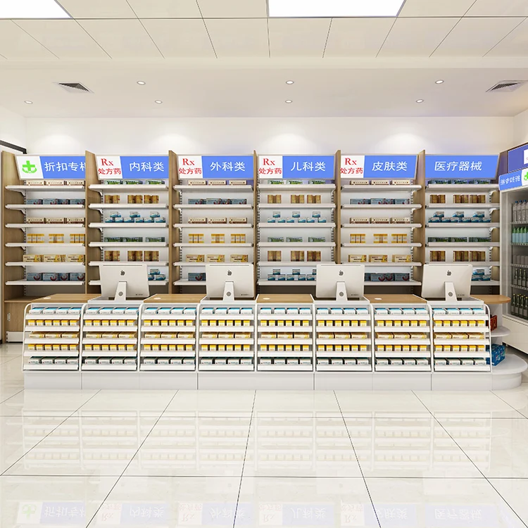 Movable Store Checkout Counter with Cigarette Glass Display Cabinet for Stores, Shops, Pharmacy