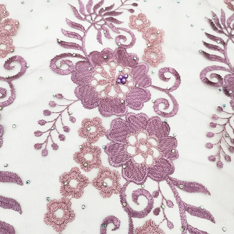high quality factory price wholesale african embroidered lace fabric with shining stones