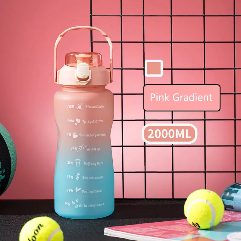 Wholesale 2L Zeitmarkierungs Wasserflasche 68oz Gym Plastic Gallon Time Marker Water Bottle With Straw