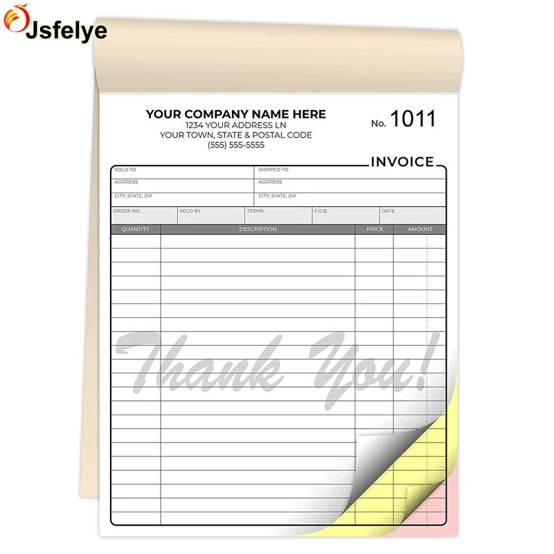 8.5 x 7 Inches NCR Personalized Custom Carbonless Invoice Form Books