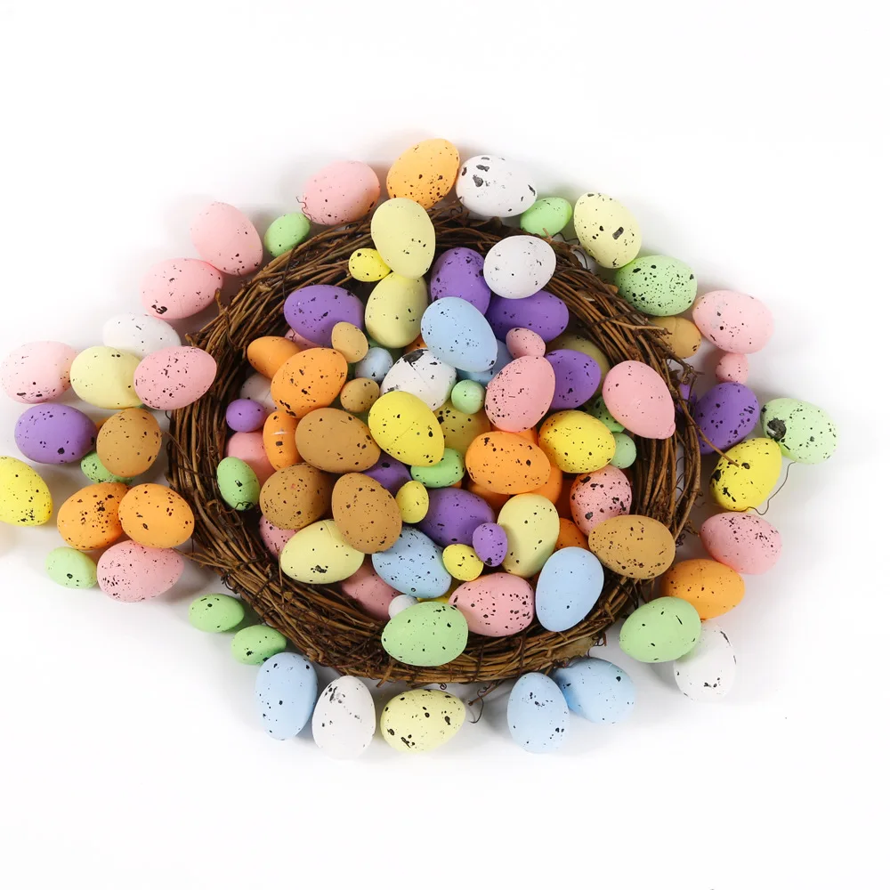100Pcs Foam Easter Eggs Happy Easter Decorations Painted Bird Pigeon Eggs DIY Craft Kids Gift Home Decor Easter Party