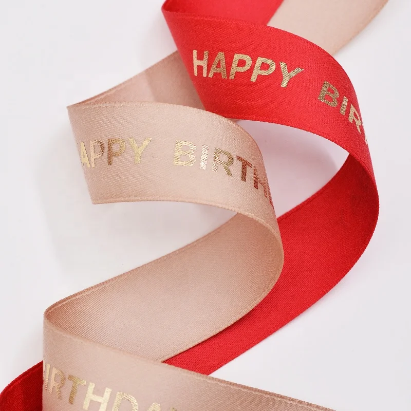  RIBEST Personalised Gilding Custom Polyester Cotton Ribbon With Logo Printed Happy Birthday For Gift