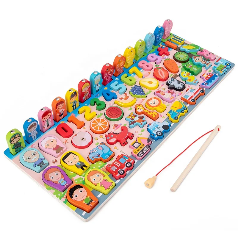 Деревянная образовательная игрушка для детей, оптовая продажа, математические цифры, подходящая Цифровая форма, пазл для рыбалки