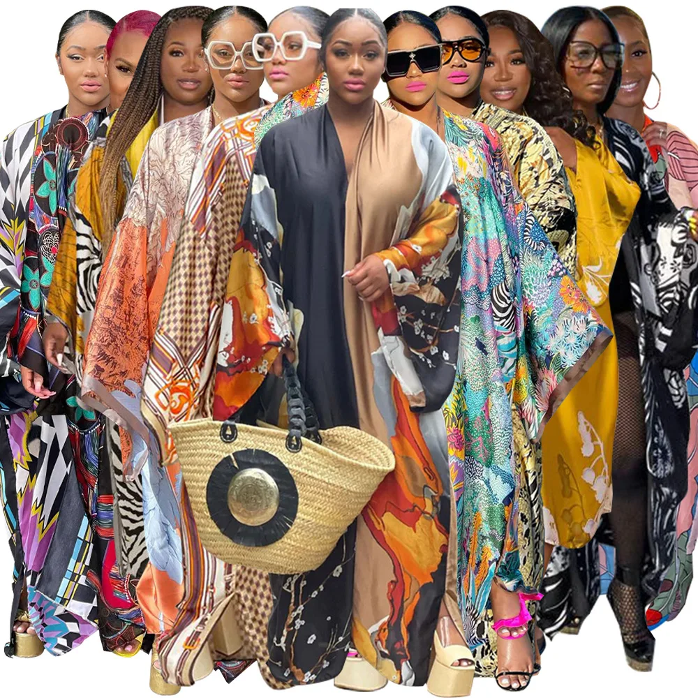 women fall clothes 2022 Hot Sale Jacket Simulated Silk Multi-Print Fashion Casual women windbreaker kimono cardigan