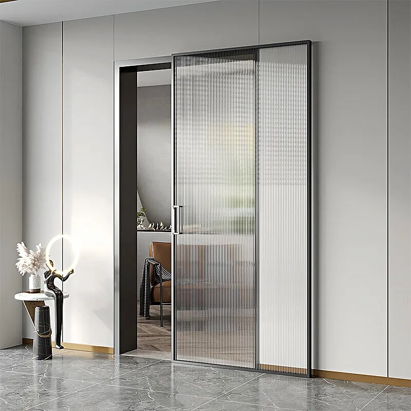 Minimalist glass door popular aluminum bathroom/toilet entry door + glass sliding door