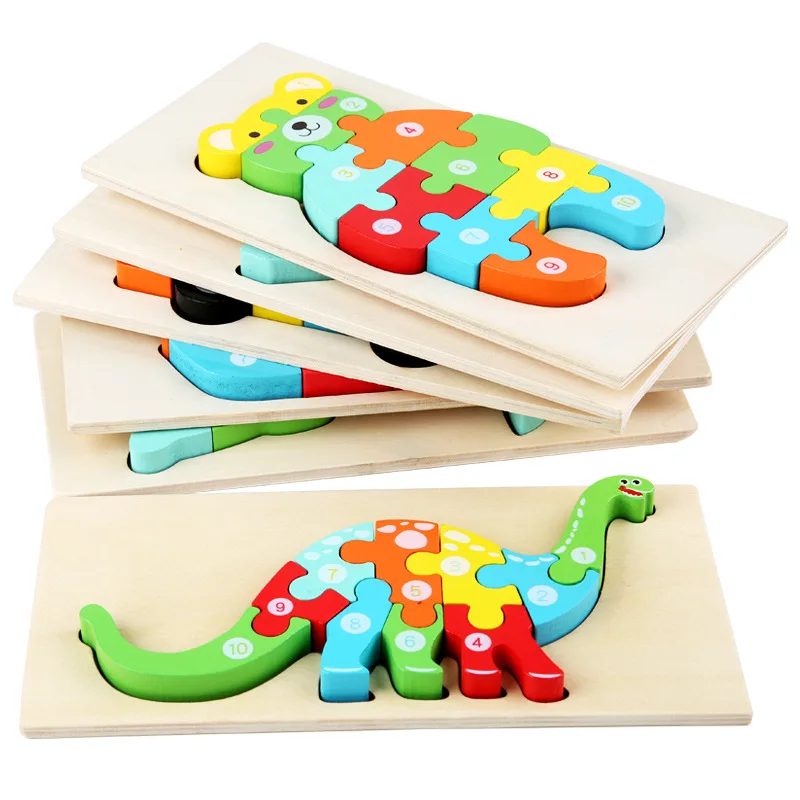 Small Size Best-selling 3d Animal Wooden Puzzle Board Cartoon Dinosaur Jigsaw Pop Diy Puzzle Kids Gift Educational Toy For Child