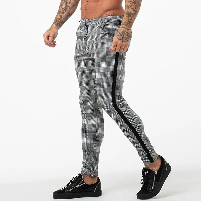 
Hot Sales High Quality Men Vintage Ankle Fit Cotton Trousers Chino Check Tight Trousers Pantalon Pants 
