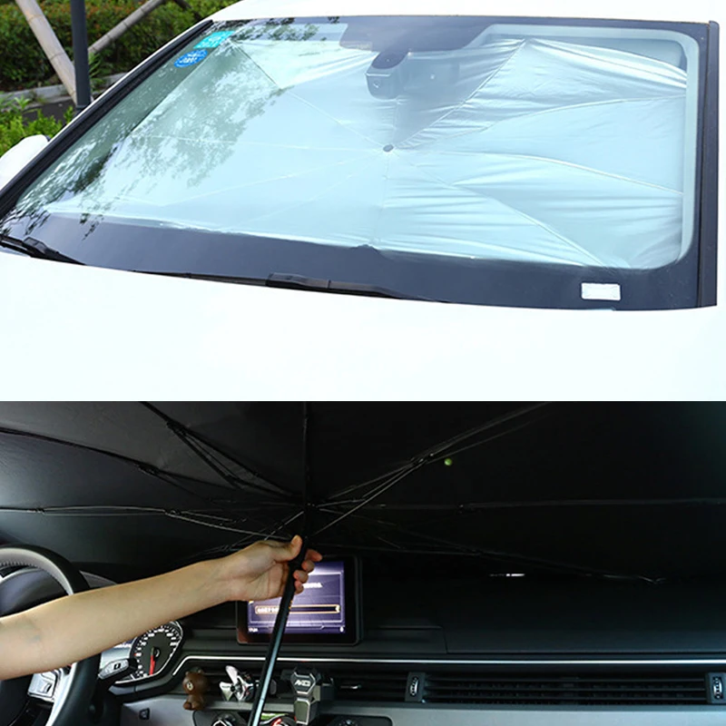 Factory wholesale Portable Sliver Coating Sunshade Fold Shade Front Car Windshield Sun Umbrella For Automobile
