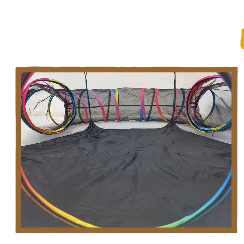 Free Sample Rainbow edge color Pop Up Pet Playpen with Surround Tunnel 2 in 1 cat enclosures Cat Tent Mesh Fabric