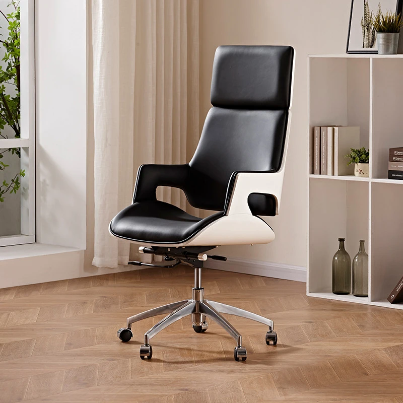 Vantervi Cheap Price Black Real Leather Executive Office Chair With Wheels