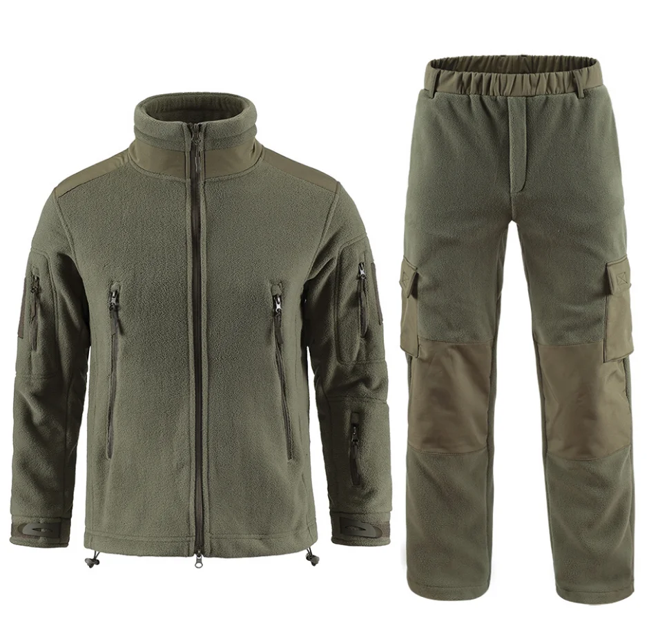 DFA03 Tactical autumn winter camouflage fleece winter proof suit jacket and pants with reinforce patches