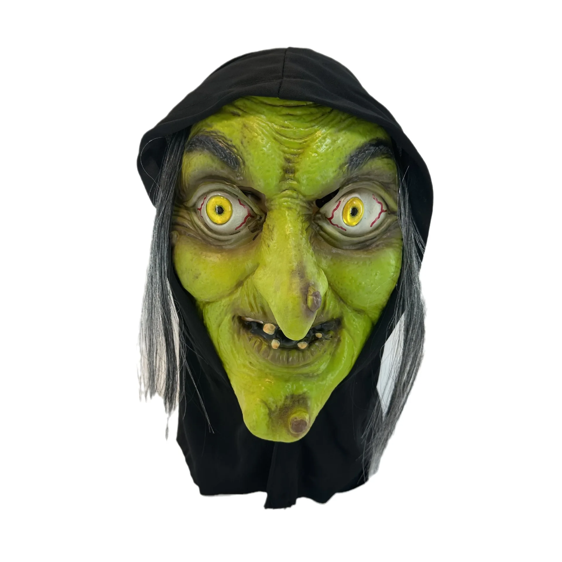Scary Old Women Witch Mask with Hair Hat Halloween Costume Horror Witch Evil Masks Carnival Party Props