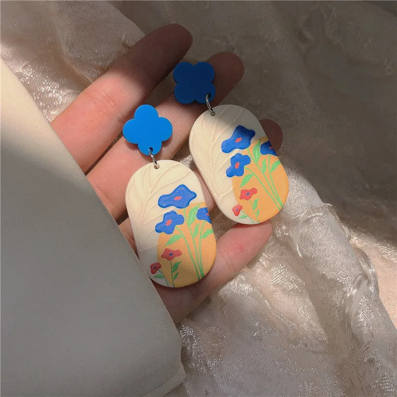 Fashion Trendy Jewelry 2023  DIY  Graffiti Flower Resin Acrylic Dangle Polymer Clay designer Earrings