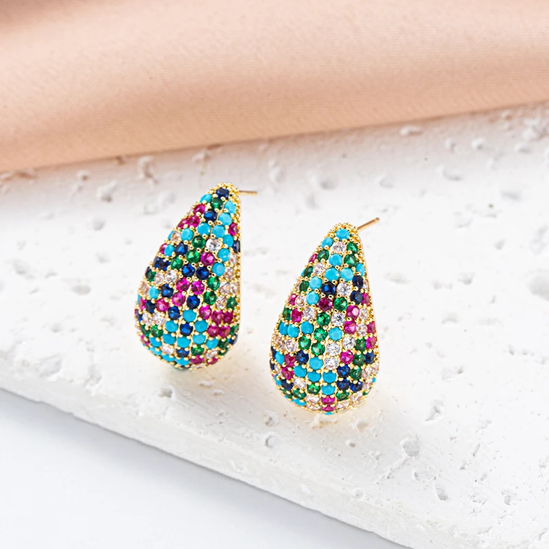 Simple Teardrop Earrings Water Drop Earring Fashion Jewelry Brass Plated Trendy Colorful Earrings