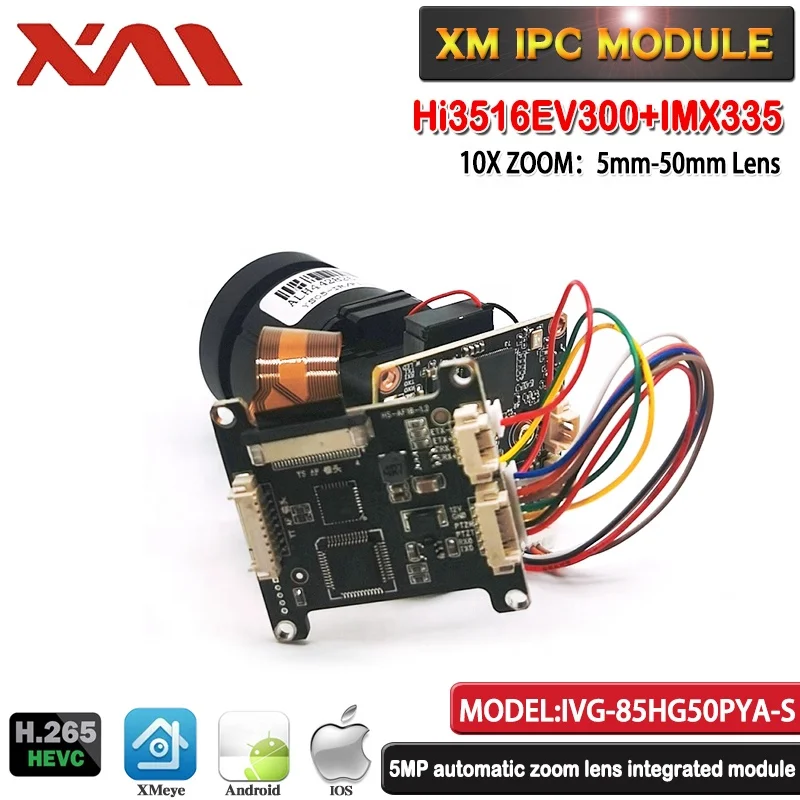 
Xmeye 85HG50PYA-S 10X Zoom 5-50mm Auto-focus Lens HI3516EV300+IMX335 5MP IP Camera Module 