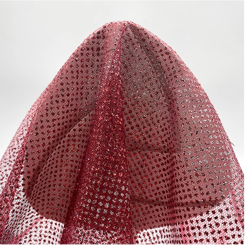 Luxury Sequin Net Shimmering Bling Premium Glitter Red Mesh Fabric Shiny Bridal Lace Fabric Silver Lurex Glitter Wedding Fabric