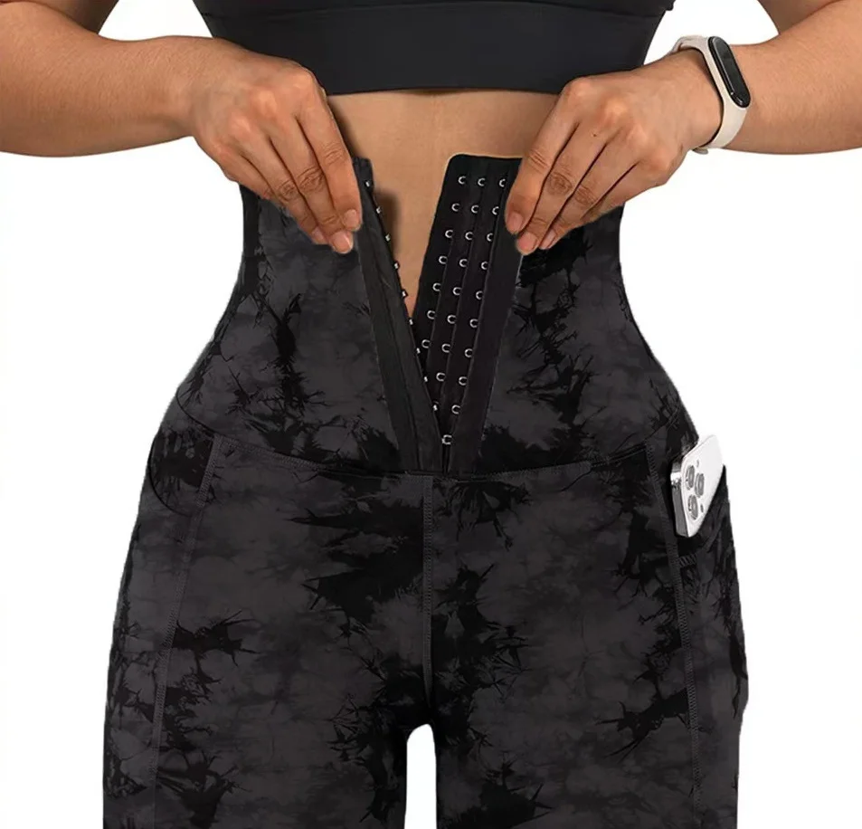 Sexy Women Yoga Tie Dye Fitness Leggings Running Workout Pants Gym Pants Leggings with Adjustable Hook